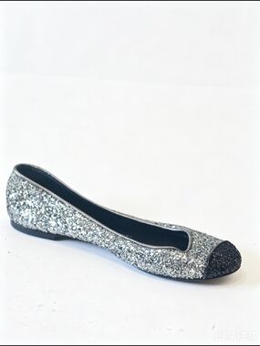Giuseppe Zanotti Silver Glitter Cap-Toe  Ballet Flat
